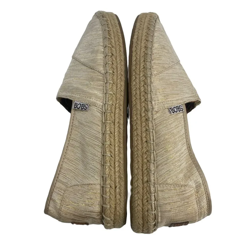 BOBS from Skechers 9 Slip On Fabric Upper Gold Thread Shoes Loafers Espadrilles